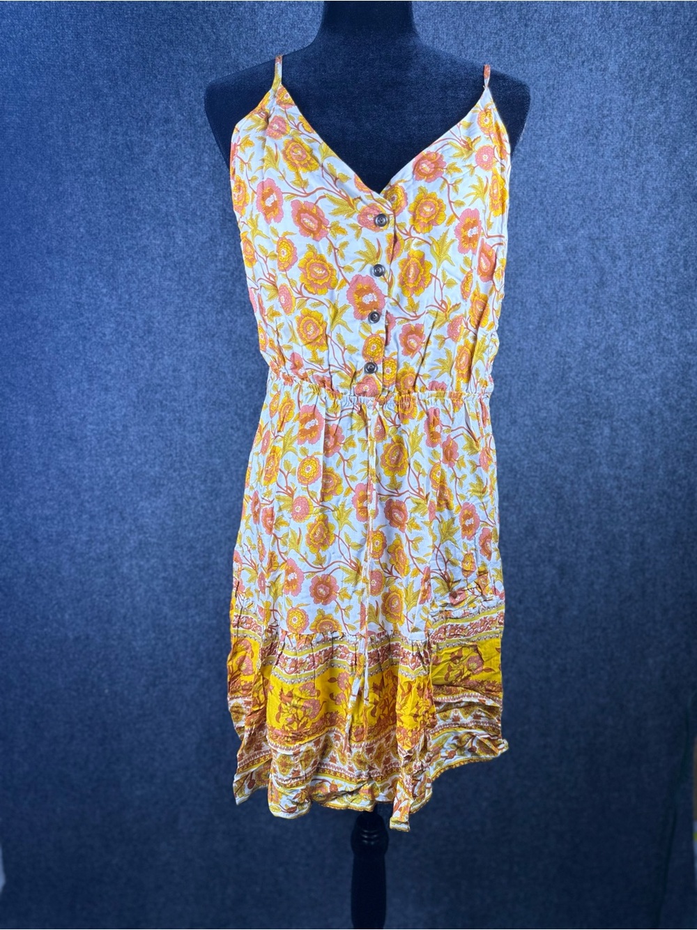 Women’s XXL Boho Floral Sundress 100% Cotton Button Front High Low Hem